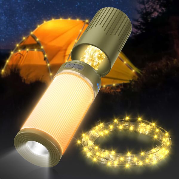 49ft Camping Yellow String Light, Multifunctional Outdoor Lighting Led Torch