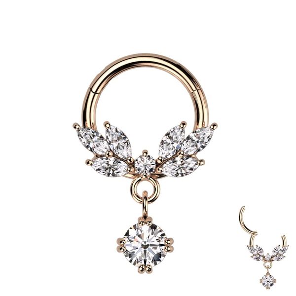 Treuheld® Segmentring-Clicker Piercing mit Kristallen und Anhänger [03.] Rosegold