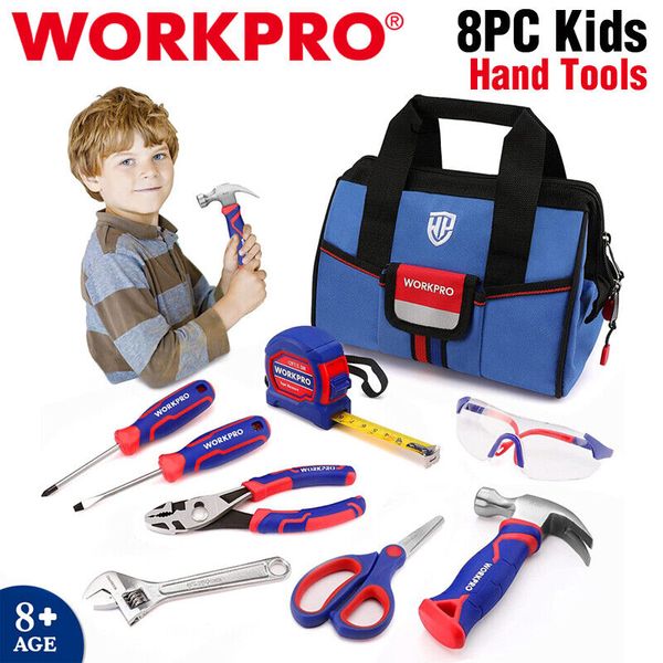 WORKPRO 9Piece Kid Real Hand Tool Set Blue Junior Tool Kit Children DIY Building