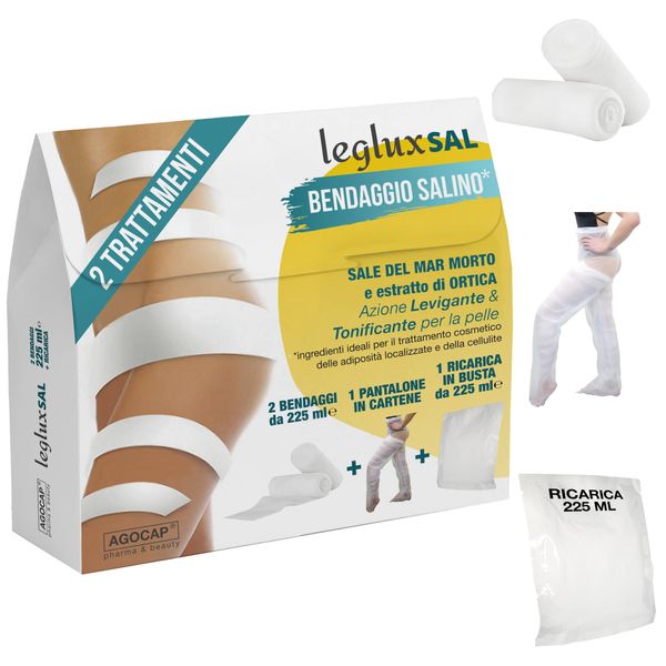 Draining Leg Bandages with Dead Sea Salt, Nettle, Dandelion, Lipolytic Caffeine and Menthol. Reducing anti-cellulite bandage. 2 toning bandages 250 ml + FREE paper pants with RECHARGING