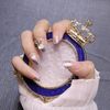 Nude Powder Nail Tips 3D Small Floral Pattern 24pcs French Nail Pearls for Wedding, Party, Holiday, Dating, Prom, Daily Life