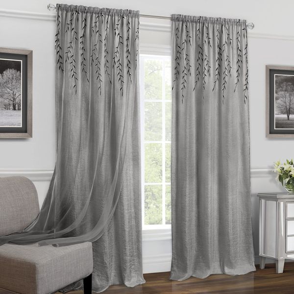 Achim Home Furnishings Window Curtain (Single Panel) Willow Rod Pocket Fenstervorhang (Einzelbahn), Polyester, grau, W 42" x L 84" (1