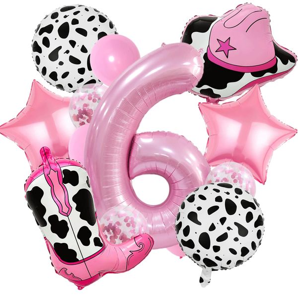 Cowgirl Party Decorations Include Cowgirl Boot Cowboy Hat Balloon Number 6 Balloons 40 Inch for Farm 6th Birthday Western Themed Baby Shower Pink Bachelorette Party Supplies