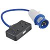 pro elec PL14284 13A Double Socket to 16A Plug Fly Lead Converter, Blue