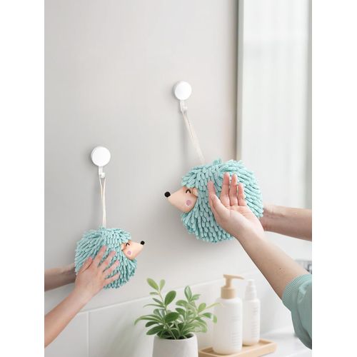 Sophie & Panda Fuzzy Ball Hand Towels - Smiley Hedgehog Hand Towels Family Set – Dry Your Hands Instantly and Conveniently with These Decorative Towels for Bathroom (2-Pack Aqua Mint)
