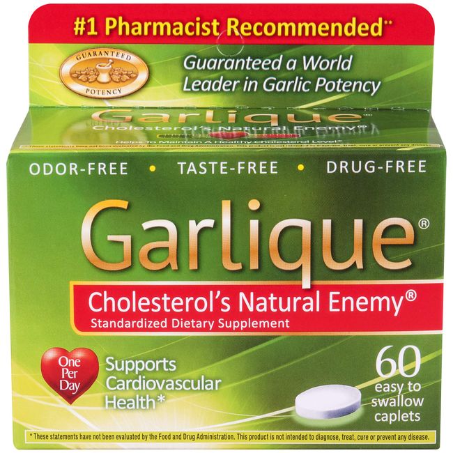 Garlique Healthy Cholesterol Formula with 5000 mcg of Allicin, 60 Enteric Coated Caplets (Pack of 5)