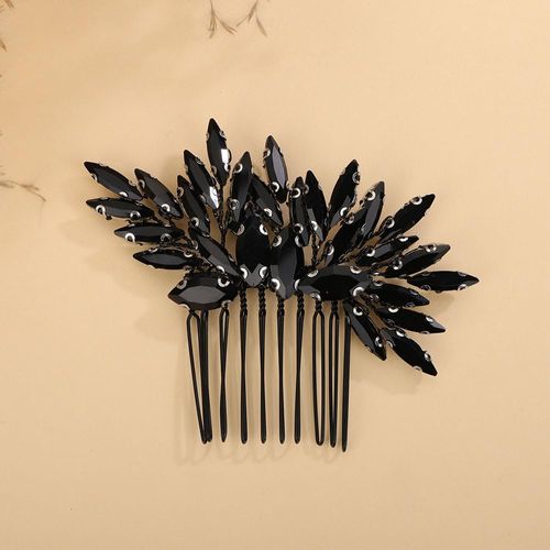 Teyglen Bridal Wedding Hair Comb Black Crystal Bride Hair Side Comb Handmade Red Blue Black Rhinestone Crystal Hair Pieces Hair Accessories for Bride Vintage Black Headpieces for Women Bride Girls
