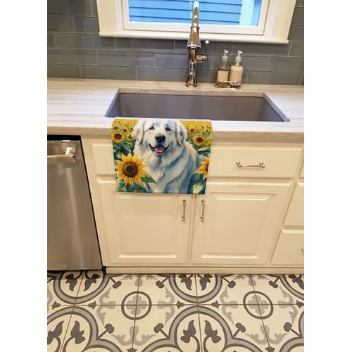 Caroline's Treasures Great Pyrenees in Sunflowers Kitchen Towel Dish Cloths Guest Hand Towel Decorative Bathroom Towel for Face,Tea, Dishcloth, Kitchen and Bath