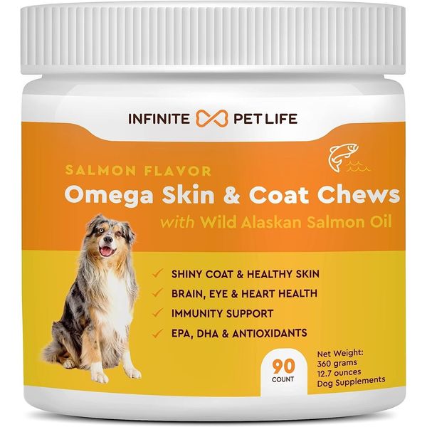 Infinite Pet Life Omega Skin & Coat Heart Chews with Wild Alaskan Salmon Oil 90c