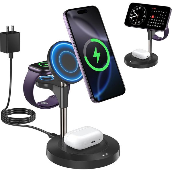3 in 1 Wireless Charging Station for Multiple Devices Apple, 15W Fast Magneti...