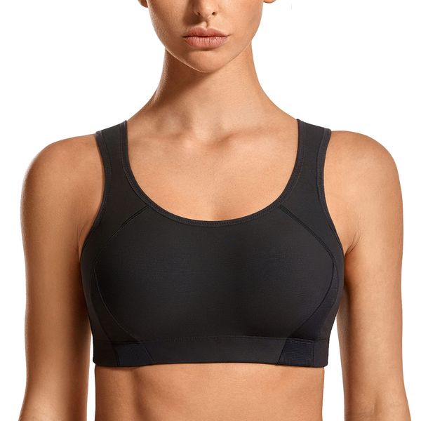 SYROKAN Full Coverage Sports Bras for Women High Impact Support Padded Bounce Control Wireless Plus Size Bras Black 36D