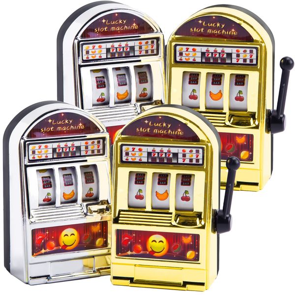 BigOtters Mini Slot Machine Toy, 4PCS Mini Lucky Slot Machine Bank for Creative Festival Birthday Cake Decor Casino Vegas Night Theme Party Decorations