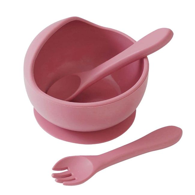 Créer Baby Food Tableware, No Turning Over (Spoon and Fork Included) Cute Dull Color, Baby Tableware, Silicone, Baby Tableware