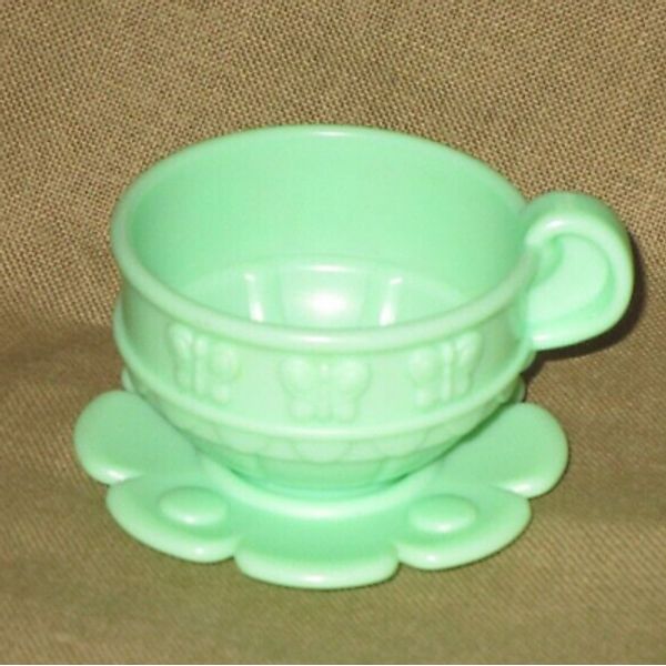 vtg 2000 Fisher Price Musical Tea Set Replacement Green Cup & Saucer Butterfly