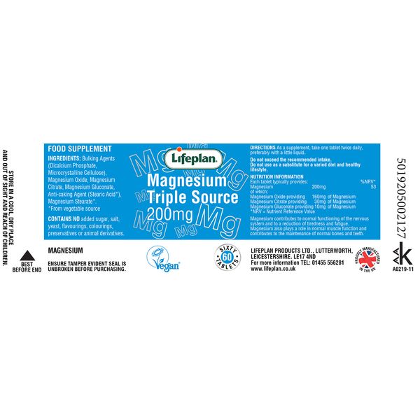 Lifeplan Triple Source Magnesium 200mg 60 Tablets