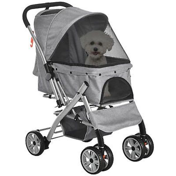 PawHut Travel Pet Stroller for Dogs, Cats, One-Click Fold Jogger with Swivel ...