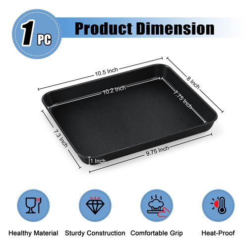 TeamFar Toaster Oven Pan, 10.5 x 8 x 1 Inch Carbon Steel Non Stick Coated Compact Toaster Oven Baking Pan Tray Ovenware, Non-Toxic & Healthy, Roll Edge & Easy Clean