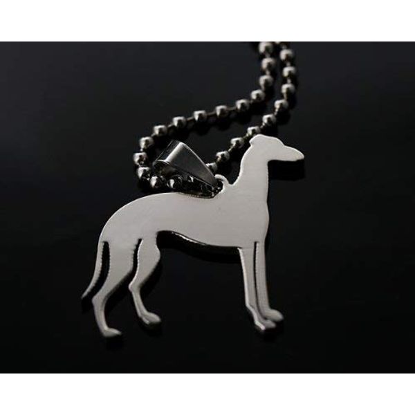 Stainless Steel Greyhound Dog Side Silhouette Pet Dog Tag Breed Collar Charm Pendant Necklace