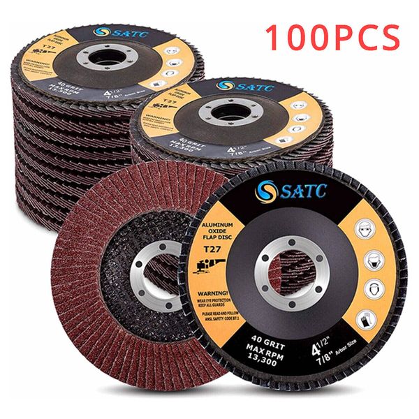 100PCS 4-1/2" Flap Disc 40Grit 4.5" x 7/8" Angle Grinder Sanding Grinding Wheels