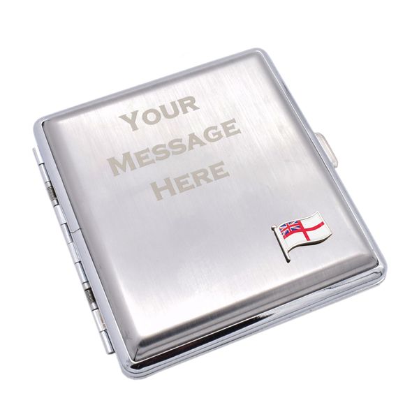 Personalised with a Message, Wave White Ensign Flag Design Brushed Metal King Size Cigarette Case