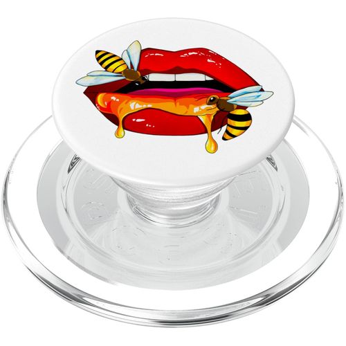Honey Bee Lips Aesthetic Art with Dripping Honey Syrup Gloss PopSockets PopGrip for MagSafe