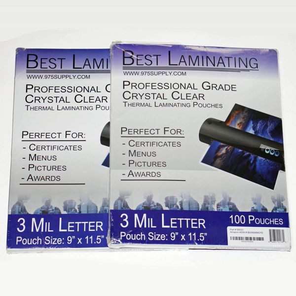 X2 Best Laminating 3 Mil Clear Letter Size Thermal Laminating Pouches 9 X 11.5