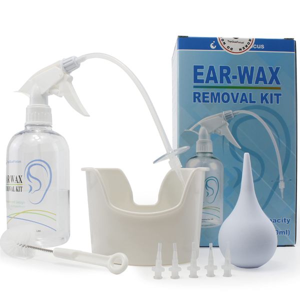 TopQuaFocus Earwax Removal Kit Ear Cleaner Ear Wax Remover Ear Cleaning Kit for Adults Kids Ear Irrigation Flushing System 500ml(Clear)