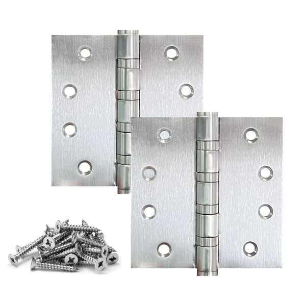 Stainless Steel Door Hinge Ball Bearing NRP, Heavy Duty Inner and Outer Door Hardware for Left and Right Doors, 4" (101mm) x 4" (101mm) Door Hinge, Door Hinge 2 Pack (Silver)