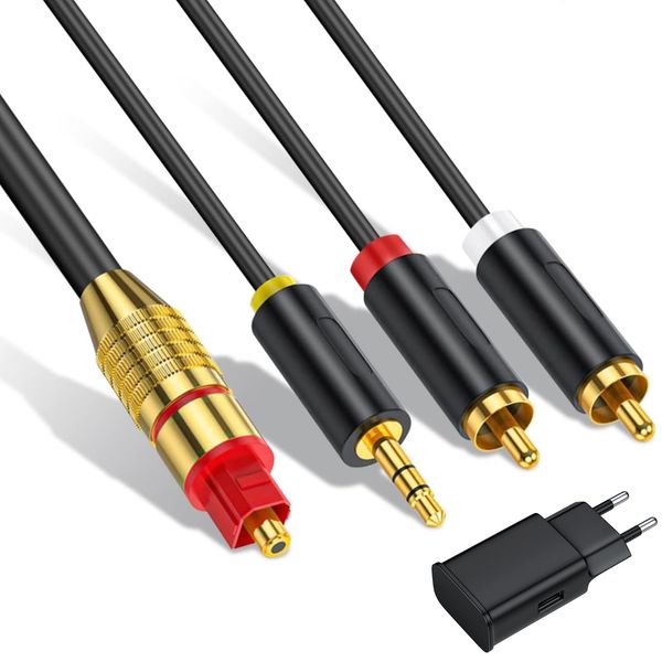 Ozvavzk SPDIF auf Cinch Kabel DA Wandler 192kHz Optical Digital Audio Out Kabel auf AUX Adapter [3M] Optisches Kabel Adapter auf Cinch Klinke für HDTV DVD Blu-ray Sky Spielekonsole
