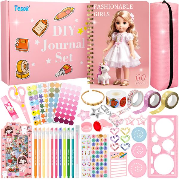 Tesok DIY Journal Set for Girls, Scrapbook and Diary Stationery Set, Arts and Crafts Kits for Kids Girls Birthday and Christmas Gifts Toy Diary for Girls Age 8 9 10 11 12 + Year Old