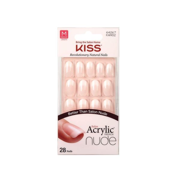 KISS Salon Acrylic French Nude Collection, anmutige, mittellange nackte Kunstnägel, beinhaltet 28 künstliche Fingernägel, Nagelkleber, Nagelfeile und Manikürestäbchen (Verpackung kann variieren)