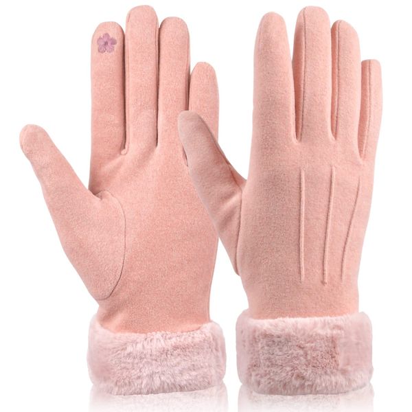 Women Winter Gloves,Ladies Warm Winter Gloves with Touch Screen Fingers Fleece Lined Soft Windproof Gloves for Outdoor Running Driving Cycling Hand Warmers Gift Glove for Woman Lady (Pink)