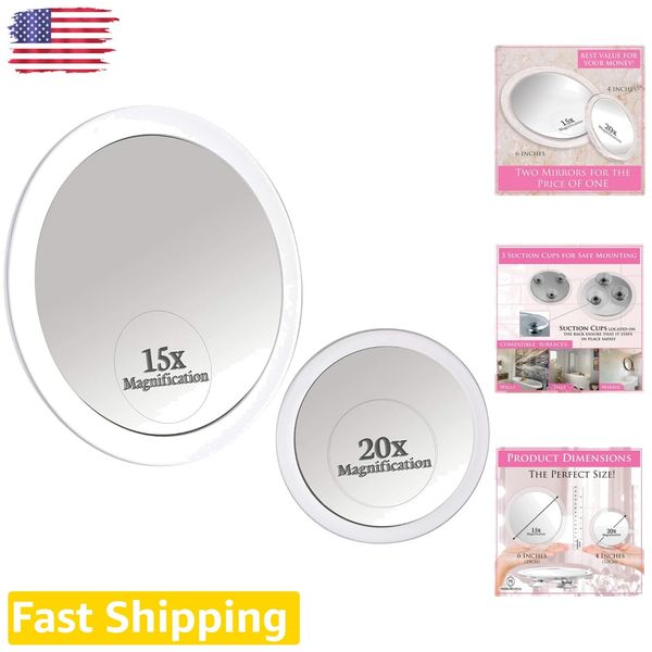 20X & 15X Magnifying Mirror Set - Compact & Travel-Ready - 6" and 4" Wide