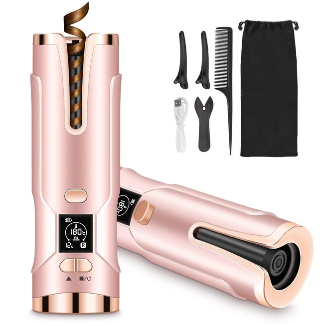 Upgraded Automatic Curling Iron, Cordless Auto Hair Curler with 6 Temps & Timers, Rechargeable & Portable Rotating Curling Wand Styling Tool, Built-in 5000mAh Battery