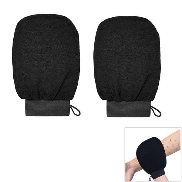 WOVTE Exfoliating Gloves, Bath Gloves, Exfoliating Towel, Exfoliating, Exfoliating, Bath Towel, Reusable, Bath, Bathing Supplies, Exfoliating Care, Unisex, Black, Pack of 2