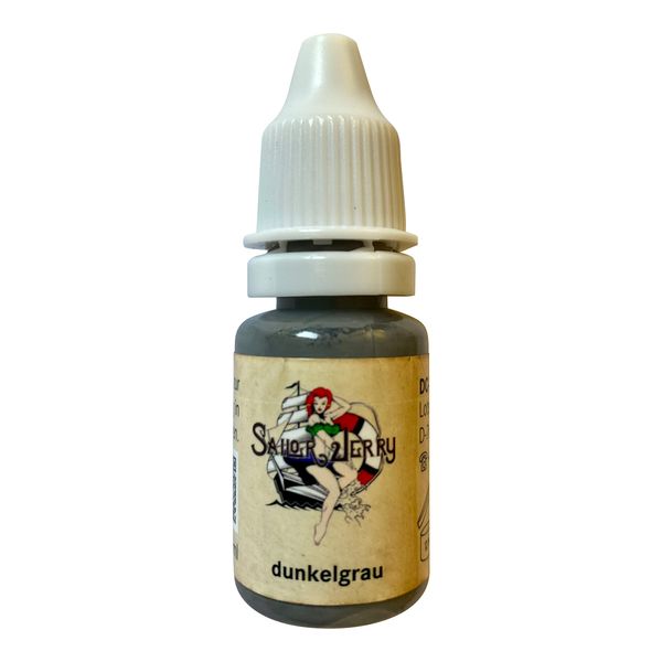 REACH-konforme Sailor Jerry Tattoofarbe Dunkelgrau 10 ml. Deutsche Tattootinte, Made in GERMANY und mit Zertifikat, deutsche Tätowierfarbe, Tattoo Ink, Vertrieb durch HAN-SEN GmbH