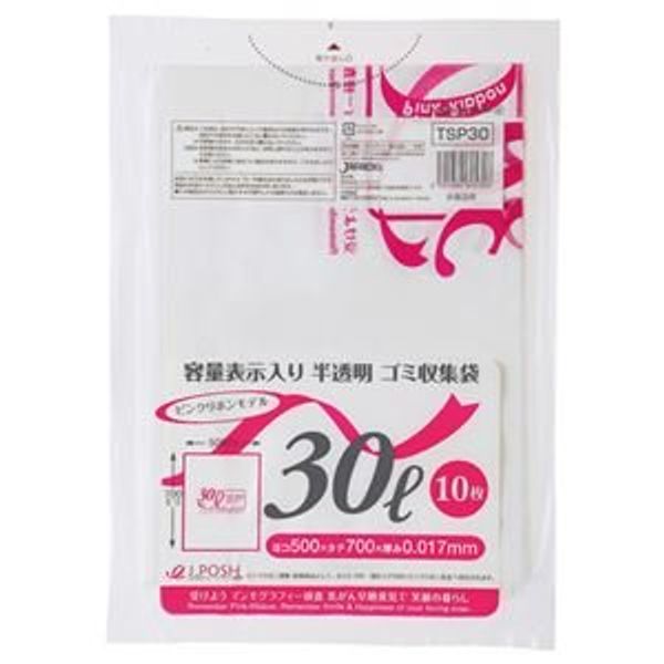 (Summary) Japax TSP30 Trash Bag with Storage Display, Pink Ribbon Model, Milky White, Translucent 30L, 1 Pack (10 Sheets) [Set of 60]