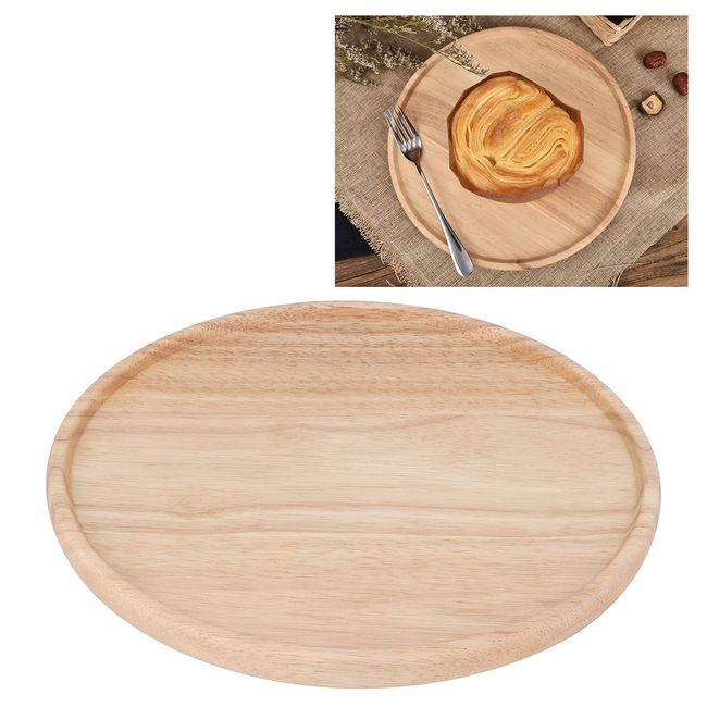 Round Pizza Plate, Wooden Food Serving Tray, Polished Fruit Snack Tray, Lightweight Tea Cup Tray with Smooth Edge, Easy Care Tableware Home Restaurant Serving Dish