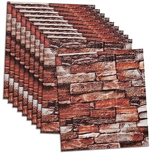 3D Brick Peel and Stick Wallpaper, 3D Wall Panels Self 20 Pack Rock Red