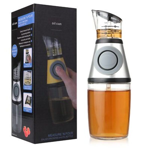 Glass Oil Bottle 8.5 Oz Wide Mouth Kitchen Oil Dispenser with Measuring for C...