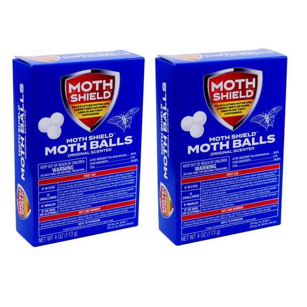 MothShield 4 Pack Old Fashioned Original Moth Balls, Carpet Beetles, Kills Clothes Moth, Repellent Closet Clothes Protector, No Clinging Odor(Approx:100 Balls), White