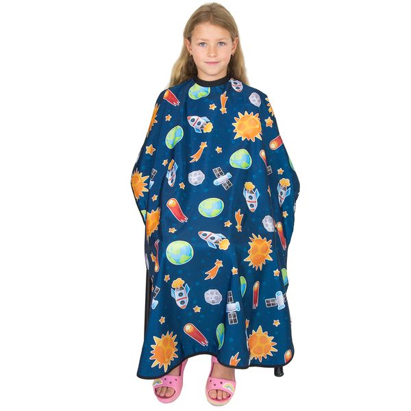 Hair Cutting Cape for Kids - Outer Space Print - Water Resistant Salon Cape - Snap Closure - Kids Haircut Cape - Barber Cape for Kids - Kids Hair Cape