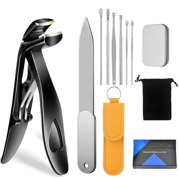 Toe Nail Clippers for Thick Nails, Seniors Wide Jaw Opening Nail Clippers Ergonomic Toenail Clipper with Ear Cleaner Ear Wax Remover for Men, Stainless Steel Ear Wax Removal Kit Fingernail Clippers