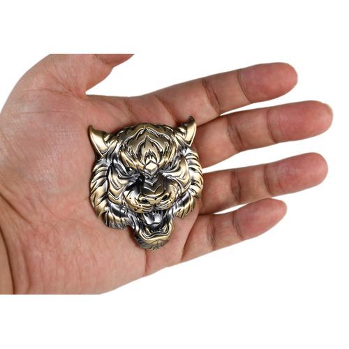 Tough Tiger with a Fierce Gaze and Open Mouth Metal 3D Emblem Badge with Pre-Adhesive for Car Motorcycle Spider ATV Fun Tiger Head Face Power Bravery Wildlife Art
