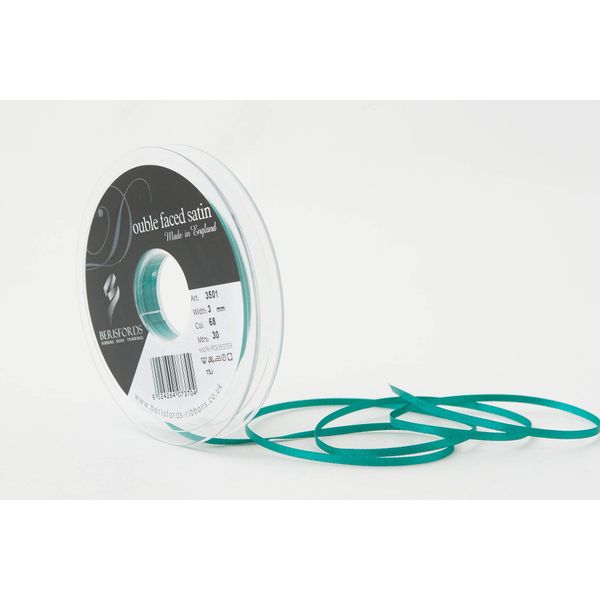 Berisfords Double FACE Poly Satin Ribbon, Jade, 3 mm