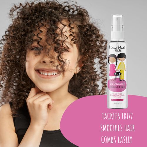 MAYA MARI Kids Detangler Spray with Argan, Coconut and Lime Oils - Gentle Hair Detangler for Kids, Toddlers and Babies, 8 oz - No More Tangles, Ideal for Curly Hair