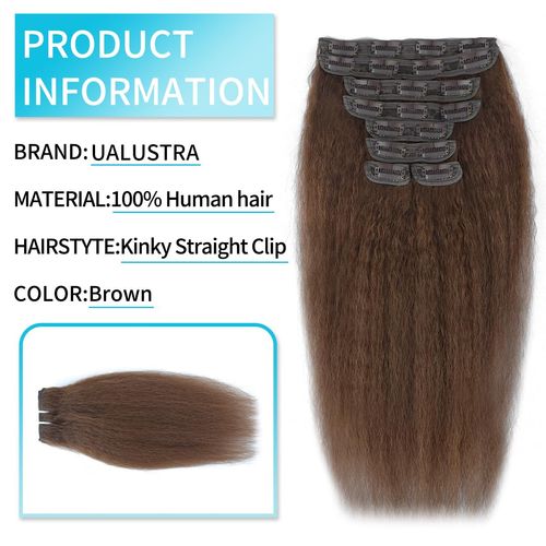 UALUSTRA Kinky Straight Clip in Extensions Echthaar Haarverlängerung Clip in Hair Extensions Remy Echthaar Natürliche,Für schwarze Frauen,8pcs,50cm,100g