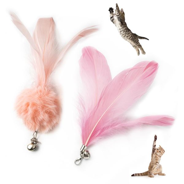 Generic Cat Feather Toy for Cat Pink 2pcs Prue Cat Feather Toy for Cat, Feather Stick with Bell and Feather Accessories, Interactive Cat Toy for Kitten, Catnip Toy for Cats