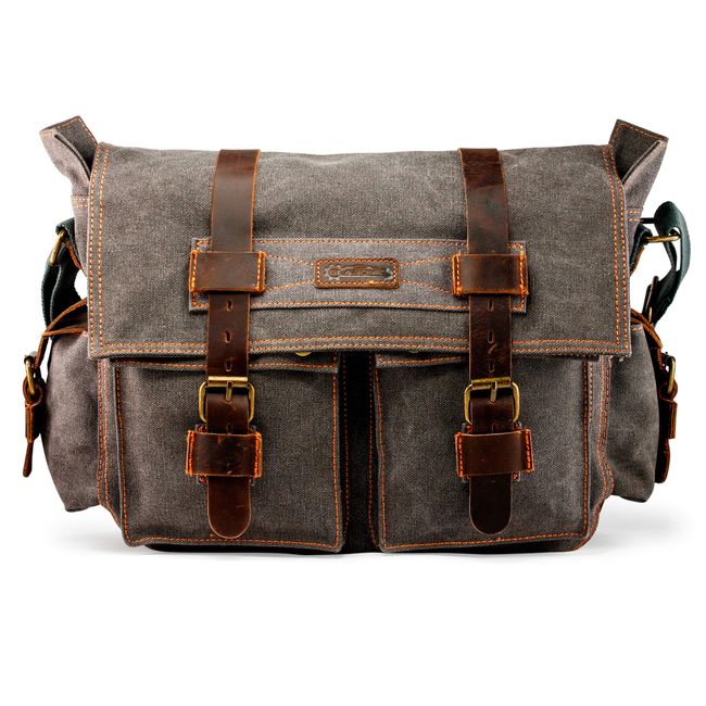 GEARONIC Mens Canvas Leather Messenger Bag for 14" 15" 17" Laptop Vintage Shoulder Crossbody