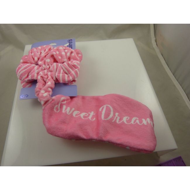 pink sweet dreams beauty eye mask sleep mask light out  w matching scrunchie